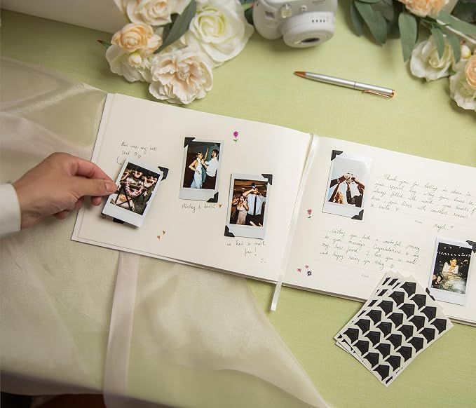 Event Photo Guest Book (Eggshell) - A4 Hardcover w/Photo Corner Stickers | Large Sign In Book 11.5" x 8.5" | 140 GSM Thick 120 Pages | Baby Shower Engagement Birthday Family Gathering Memory Book - Image 6