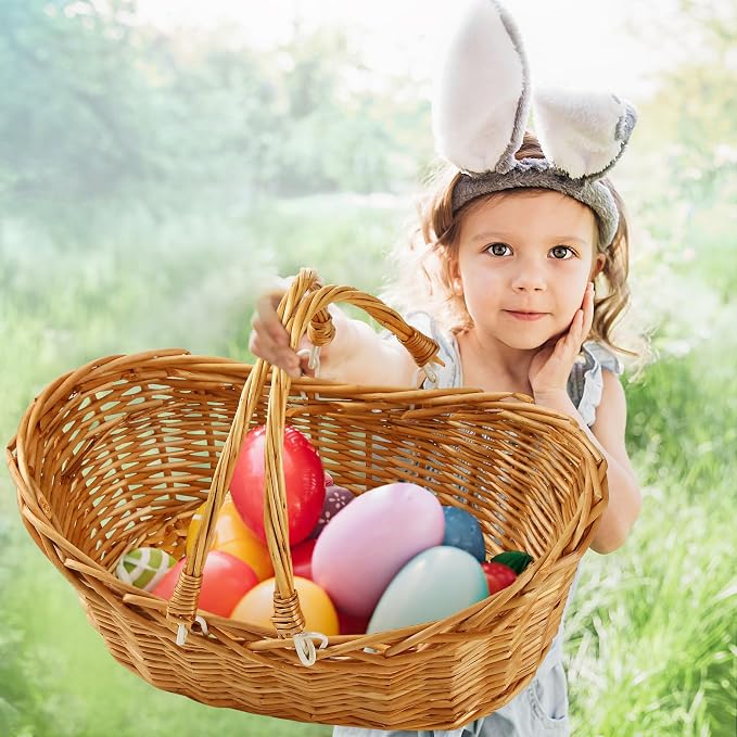 Wesiti 6 Pcs Wicker Picnic Basket with Handle, Hand Woven Harvest Basket Bulk, Wicker Flower Hoppet for Storage, Picnics, Easter, Organizing, Egg Gathering, Candy, Wedding(Light Brown) - Image 6