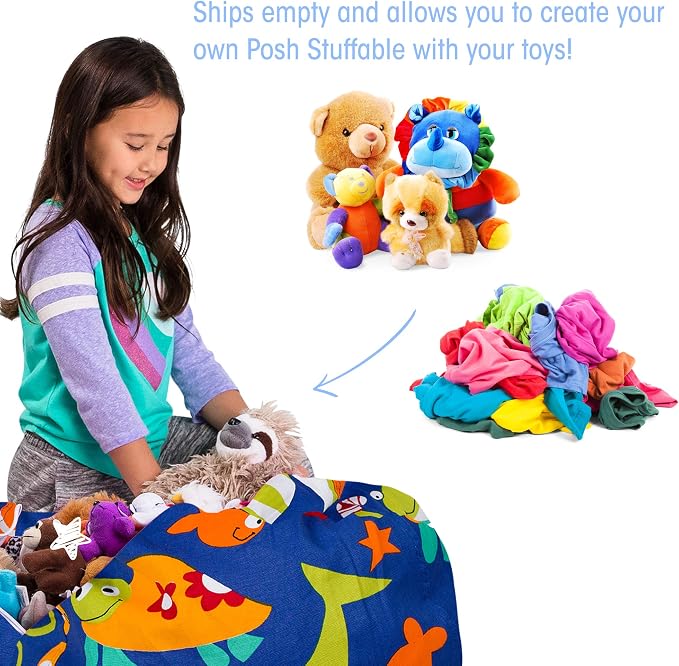 Posh Stuffable Kids Stuffed Animal Storage Bean Bag Chair Cover - Childrens Toy Organizer, Large-38 - Canvas Sea Creatures on Blue - Image 2