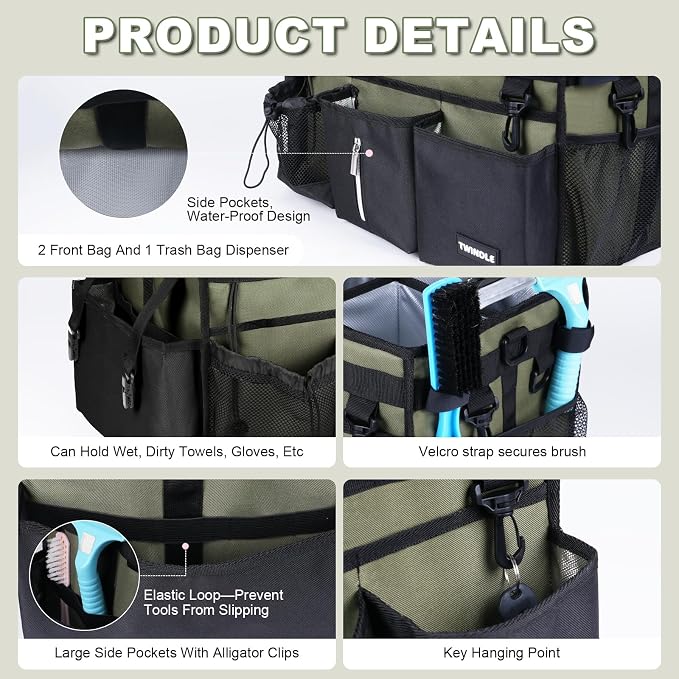 Large Cleaning Caddy Bag with Built-In Support Board, Cleaning Tote Organizer with Removable Divider, Supply Carryall with Adjustable Shoulder Strap and Waist Belt for Cleaners & Housekeeper - Image 3