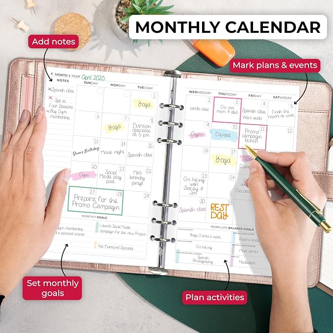Clever Fox Weekly Planner Binder, Undated Daily A5 Eco Leather Rose Gold | 7 x 10 in with A5 pages, mini 3 ring portfolio organizer, work time manager, day runner, agenda book with monthly calendars - Image 4