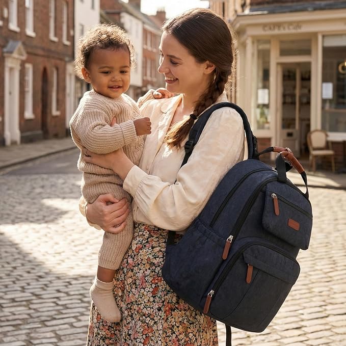 mommore Diaper Bag Backpack Travel Baby Bag with Changing Pad for Mom Dad | Insulated Pockets, Luggage & Stroller Straps, Large Maternity Bag for Newborn Baby Essentials, Hospital & Work, Black - Image 2