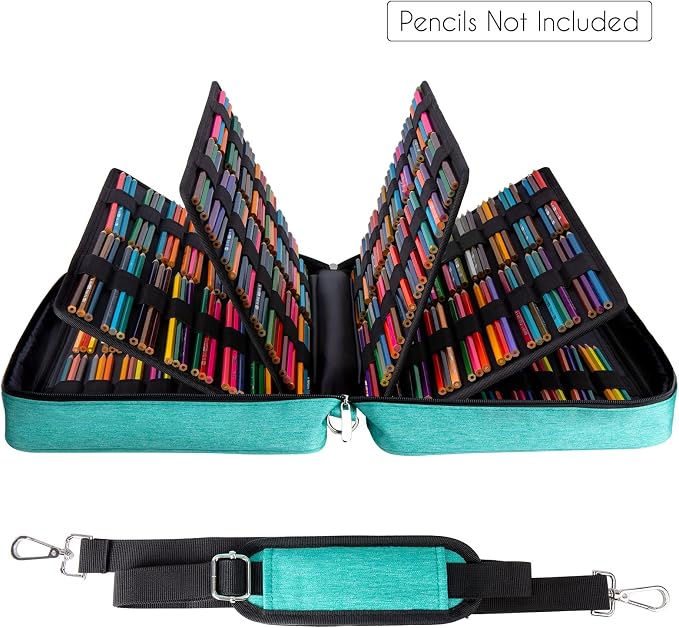 YOUSHARES Organizer Color Pencil 480 Slots - Pen Case Organizer with Handy Wrap & Zipper, Multilayer Holder for Prismacolor Colored Pencils & Gel Pen (Green) - Image 3