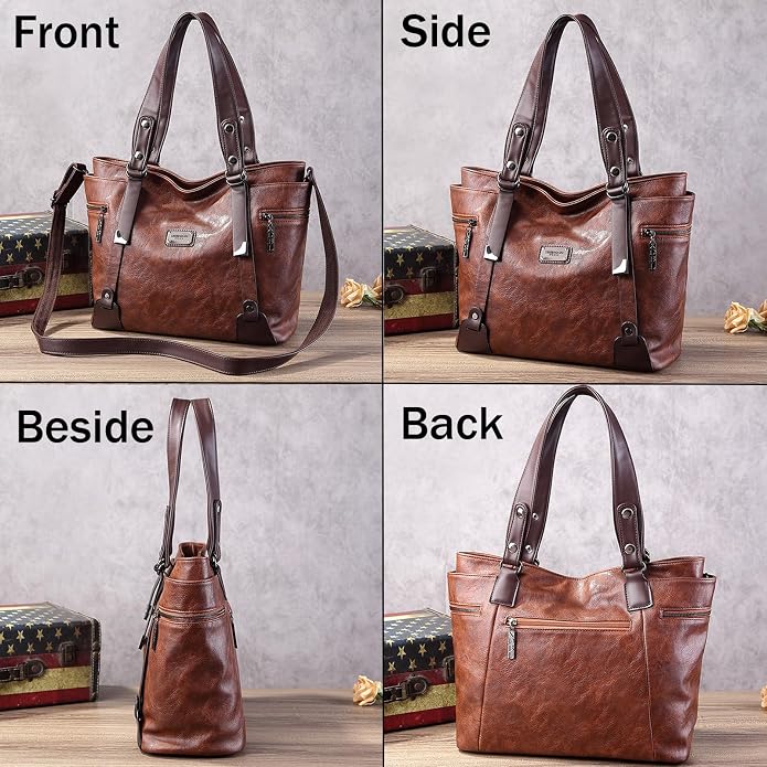Handbags and Purses for women Vegan Leather Tote Bag for Women Satchel Shoulder Bags Travel Purse with Compartments - Image 4