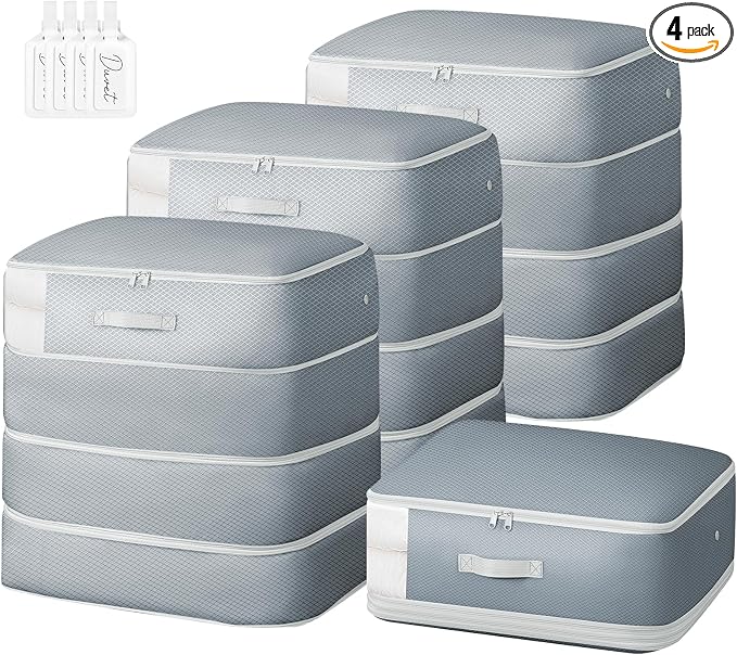 Comforter Storage Bag - 130L Large Capacity Blanket Storage Bags 4-Layer Ultra Space Saving Self Compression Organizer, Washable Compression Bags for Storage Comforter Blanket, 4-Pack, Grey by EasortmPackingCubes