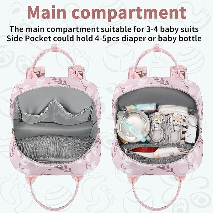 Diaper Bag Backpack for Baby Girl, Multifunction Waterproof Diaper Bag for Mom Dad, Large Pink Floral Baby Diaper Bags, Baby Essentials Travel Bag with Stroller Straps, Large Capacity, Stylish - Image 7