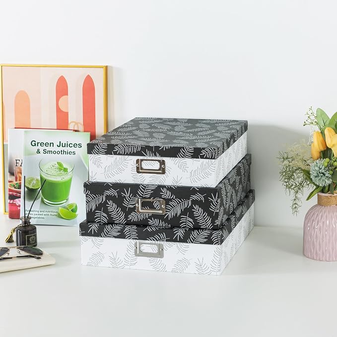 SLPR - Black and White Decorative Storage Boxes with Lids, Set of 3 | Large Cardboard Photo Box Set for Home Decor and Organizing, Keepsake Memory Organizers for Documents and Scrapbooks - Image 4