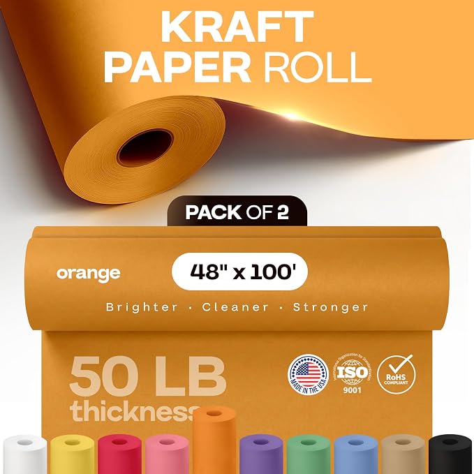 48" x 1200" (100 ft) Orange Kraft Paper Roll, Pack of 2 - USA-Made Quality Craft Paper for Gift Wrapping, Kids' Arts & Crafts, School Projects - 100% Recycled, 50 lb Natural Material by IDL Packaging - Image 3