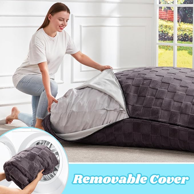Hobestluk Adult Bean Bag Chair 3 in 1 Convertible Large Bean Bag Sofa | Plaid Dark Grey,Machine Washable,Removable Cover,Easy Convert And Install,Floor Bed,For Livingroom Bedroom - Image 8