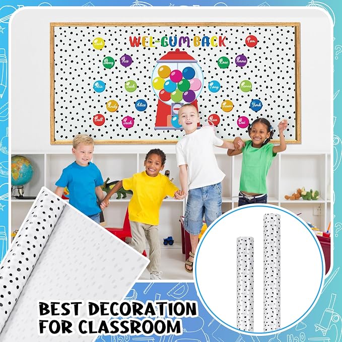 Kolldenn 2 Rolls Black White Dots Fabric Bulletin Board Paper Roll 4 x 12 ft Extra Large Non Woven Waterproof Roll Fade Resistant for DIY Craft Drawing Painting Classroom Decor - Image 6