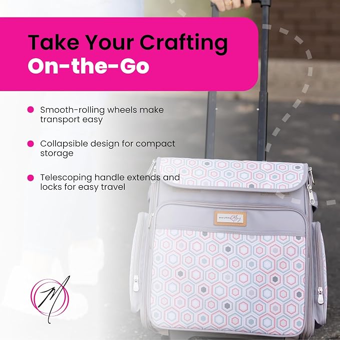 Everything Mary Rolling Scrapbook Tote, Grey Hexagon - Papercraft Tote with Wheels for Scrapbook & Art Storage - Organizer Case for IRIS Boxes, Supplies, and Accessories - for Teachers & Medical - Image 5