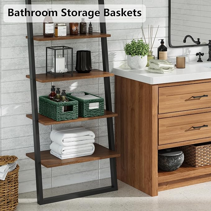 Wicker Storage Basket, Set of 2 Hand Woven Wicker Baskets for Organizing with Handles, Decorative Small Storage Bins for Countertop Toilet Paper Basket for Toilet Tank Top, Shelves, Green - Image 4