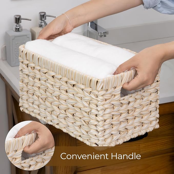 GRANNY SAYS White Wicker Baskets for Storage, Wicker Storage Baskets,2-Pack | Waterproof Storage Baskets for Organizing, Plastic Wicker Basket for Shelf, Living Room, Pantry, Entryway, Woven Baskets - Image 7