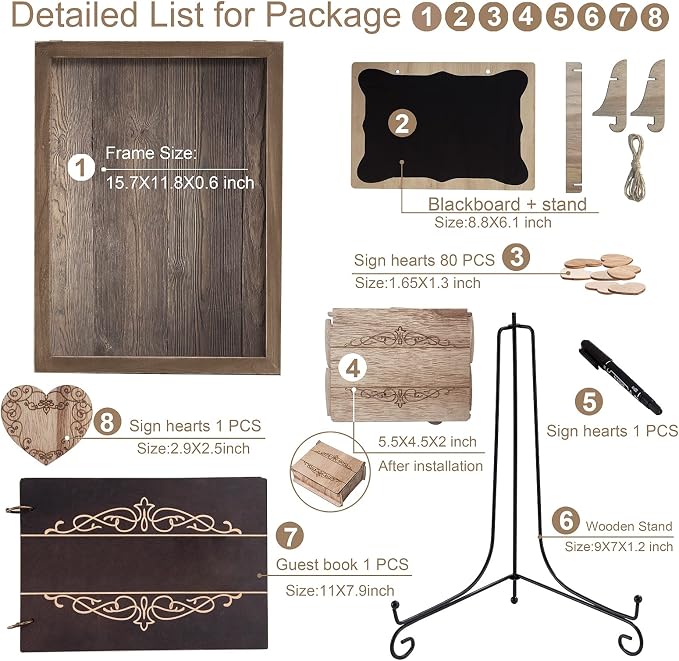 Y&K Homish Wedding Guest Book Set Alternative Rustic Wedding Decorations for Reception Wedding Signs Rustic Brown Set - Image 6