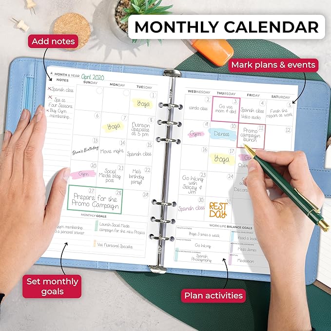 Clever Fox Weekly Planner Binder, Undated Daily A5 Eco Leather Periwinkle | 7 x 10 in with A5 pages, mini 3 ring portfolio organizer, work time manager, day runner, agenda book with monthly calendars - Image 4