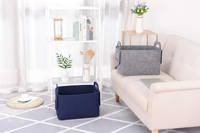 Minoisome Storage Basket Felt Storage Bin Collapsible& Convenient Box Organizer with Carry Handles for Office Bedroom Closet Babies Nursery Toys Laundry (Gray, 15.7inch（L）×11inch（W）×10inch（H）) - Image 6