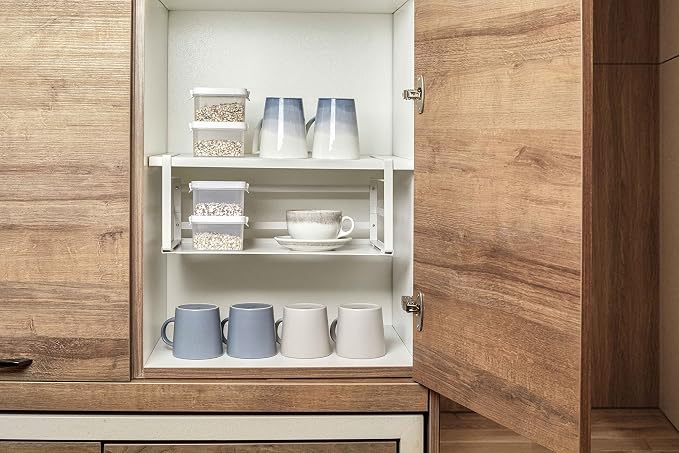 Nxconsu Under Shelf Basket 2 Pack, Cabinet Storage Organizer, 16.1" White | Solid Metal Bottom Holds Up to 30 lb with No Drilling for Kitchen Cupboard Pantry Bookshelf Closet Laundry and Bath - Image 5