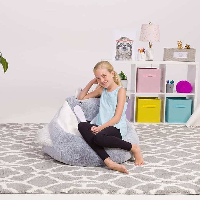 Posh Creations Cute Soft and Comfy Bean Bag Chair for Kids, Large, Animal - Silver Fox - Image 4