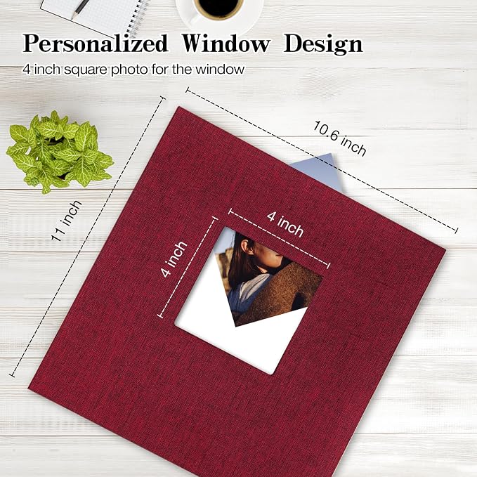 Self Adhesive Photo Album 80 Pages, Linen cover, Red | Photo Album Self Adhesive 4x6 5x7 8x10 Pictures, Linen Cover DIY Scrapbook Albums for Family, Wedding, Baby, Anniversary - Image 2