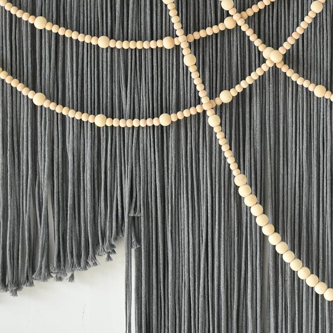 Large Macrame Wall Hanging Grey Boho Wall Art Beaded Decor 57"W*39"L | for Bedroom, Handwoven Cotton Art, Beaded Fiber Design, Textured Wall Accent, Sofa Backdrop Decor, Modern Home Decoration - Image 7