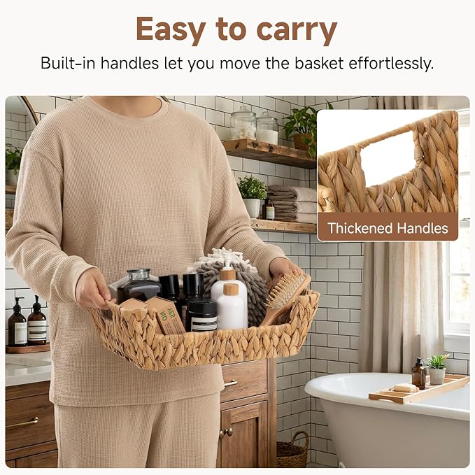 StorageWorks Pantry Baskets for Organizing, Woven Baskets, Water Hyacinth | Pantry Baskets for Patato and Onion Storage, Stackable Wicker Basket Organizer for Shelf, Woven Basket for Storage, 2-Pack - Image 3