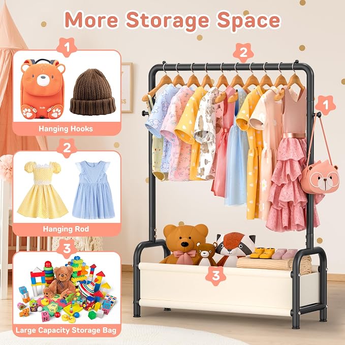 Kids Clothing Rack with Storage Shelf, Kids Dress Up Storage - Image 4
