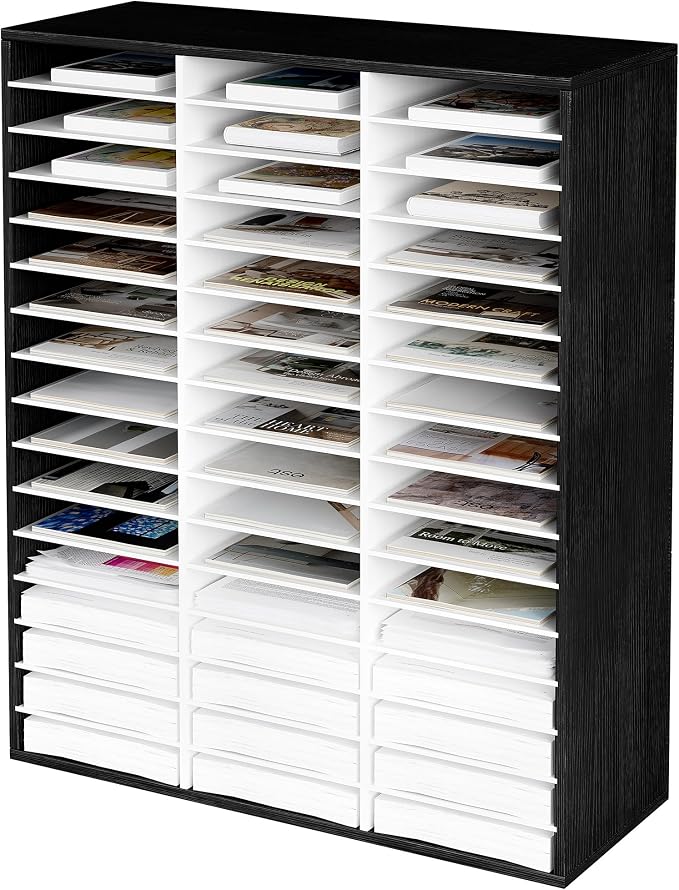 EasyPAG Wooden Literature Organizer with Adjustable Shelves, 48 Compartments Office Paper Organizer Storage 24000 Sheets Letter Size Paper, Student Mailbox for Classroom, Black/White by EasyPAG