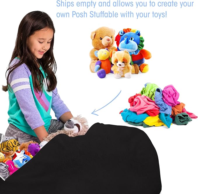 Posh Creations Stuffable Kids Stuffed Animal Storage Bean Bag Chair Cover - Childrens Toy Organizer, X-Large 48" - Soft Faux Rabbit Fur Black - Image 3