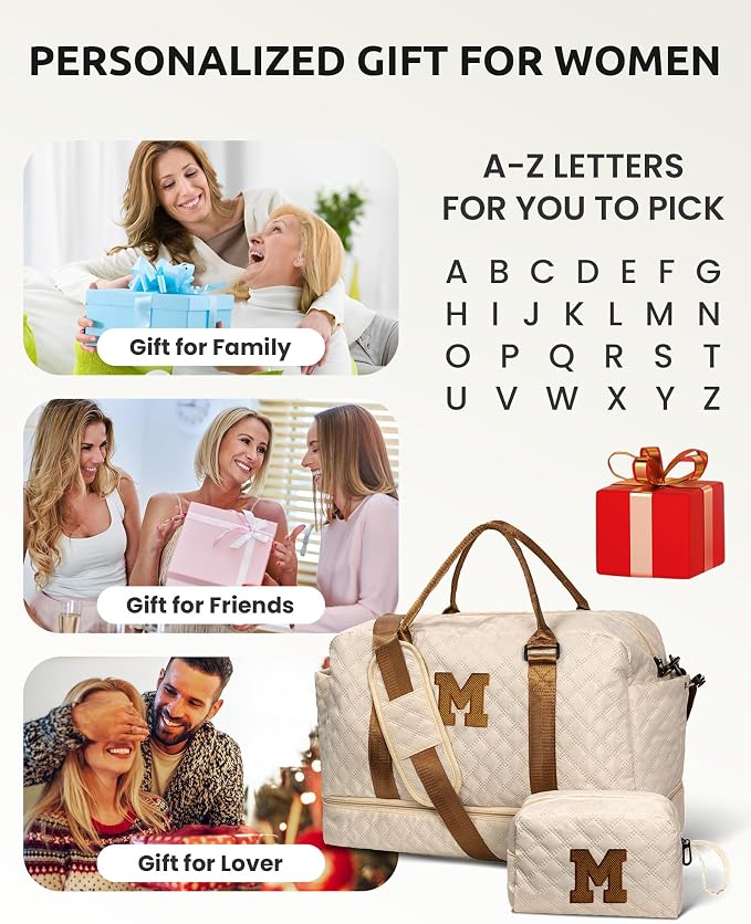 Beach Essentials-Travel Bag with Makeup Bag，Birthday Gift for Kid | 11 12 13 14 15 16 17 18 Year Old Girls Gifts-Initial Duffle Bags with Shoe Compartment, Personalized Weekender Bags(Letter T) - Image 7