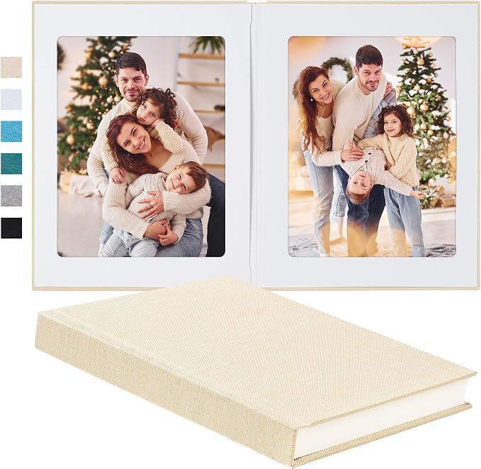 Pssoss 8x10 Photo Album with Writing Space, Linen Cover, 30 Photos, Beige | High-GSM writable pages with easy slip-in pockets for weddings, baby photos, family memories, travel, and anniversaries. by Pssoss