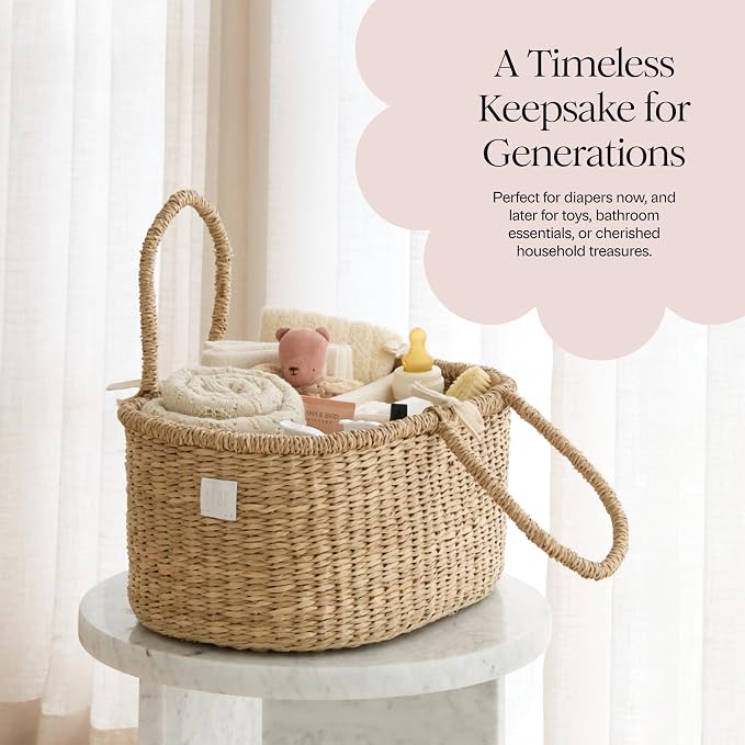 BEBE BASK Premium Baby Diaper Caddy Organizer Basket with Cotton Divider | Handmade & Award-Winner, Seagrass Caddy Basket, Newborn Essentials, Nursery Basket, Removable Divider, Baby Shower (ROSA) - Image 8