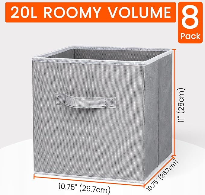 Storage Cubes - 11 Inch Heavy Duty Fabric Closet Bins for Shelves, Cube Organizer - 24 Pack Collapsible Decorative Storage Bins Baskets for Organizing Clothes Blankets Toys (Grey) - Image 2