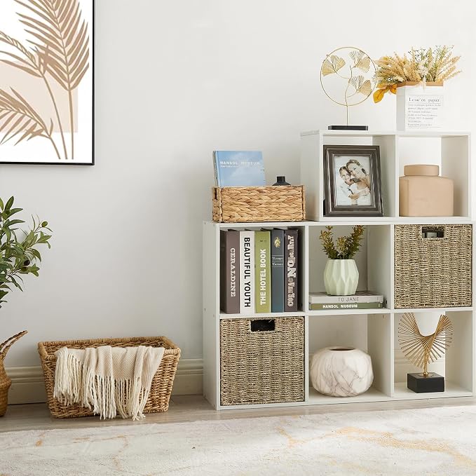 Wicker Storage Basket, Set of 2 Seagrass Storage Baskets, 13 Inch Foldable Wicker Basket Square Cube Storage Bins Storage Baskets for Organizing Shelf Baskets, 13''x13''x13'' - Image 4