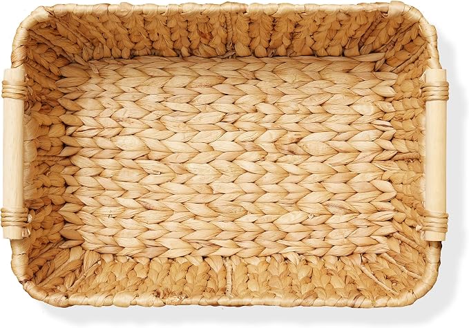 Casafield Set of 2 Water Hyacinth Oval Storage Baskets with Wooden Handles - Medium, Woven Bin Organizers - Image 5