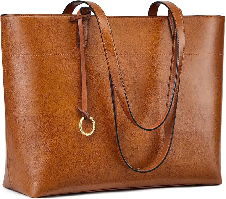 Kattee Vintage Genuine Leather Work Tote for Women | Spacious interior with a zip compartment for organized work, travel, and everyday essentials. by Kattee