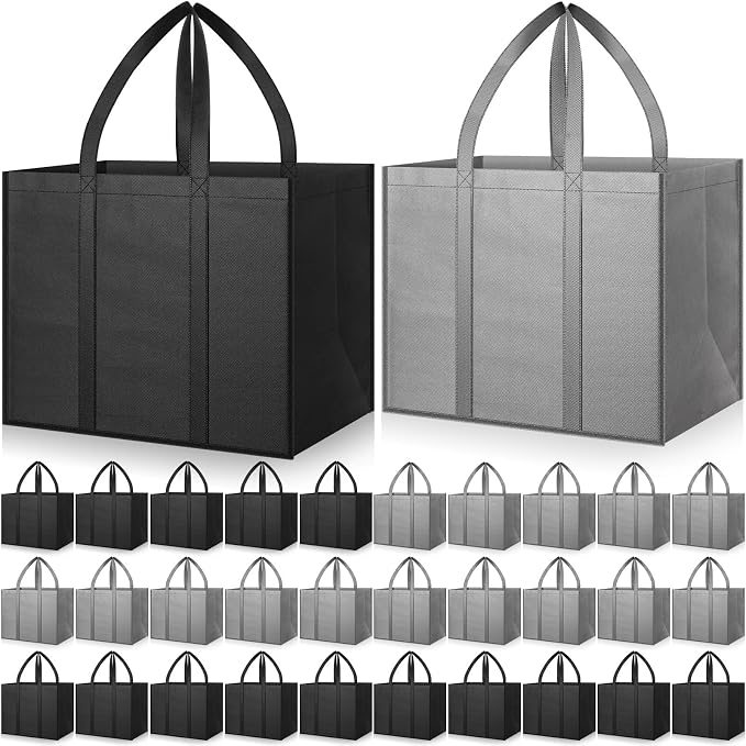 Hillban 30 Pack Large Reusable Shopping Bags Bulk | Heavy Duty Foldable Grocery Bags 16 x 13 x 10 Inch, Washable Portable Storage Totes with Reinforced Handles by Hillban