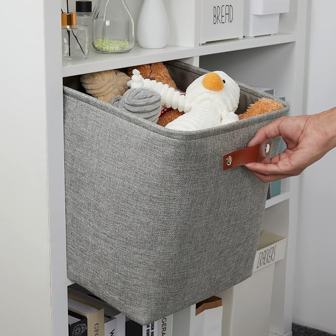 DULLEMELO Cube Storage Boxes,13 inch Fabric Baskets Closet Storage Bins for Home Organization and Storage,Stackale Gift Baskets Empty for Nursery Clothes Toys Kids Storage(Grey) - Image 6