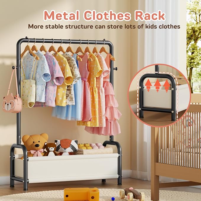Kids Clothing Rack with Storage Shelf, Kids Dress Up Storage - Image 3