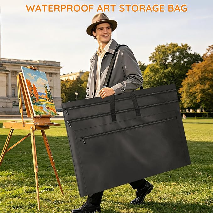 ZKOO Light Weight Art Portfolio Bag, 36 x 48 Extra Large Art Portfolio Case with Detachable Shoulder Strap, Carrying Storage Case for Artwork, Canvas, Poster, Sketching, and Drawing (Black) - Image 2