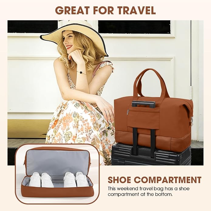 Women's Weekender bag Travel Duffel Bag with Shoe Compartment 21-inch Airline-Approved Carry-On, 2-Piece Overnight Bag Set Personal Item Luggage - Image 4