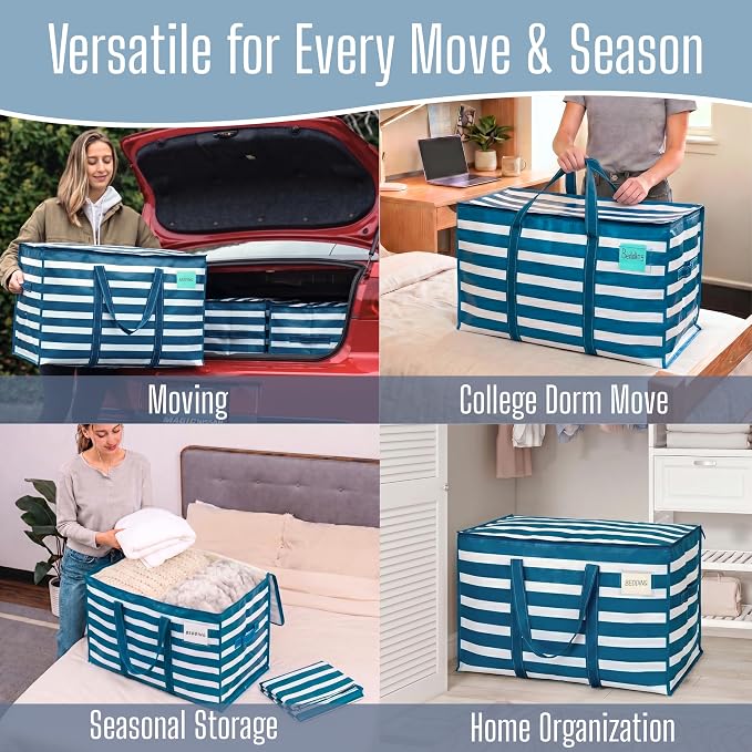 VENO 10 Pack Heavy Duty Moving Bags, Extra Large Storage Bags with Reinforced Handles & Strong Zippers, Foldable & Reusable Moving Box Alternative for Clothes & Dorm Storage - Image 6