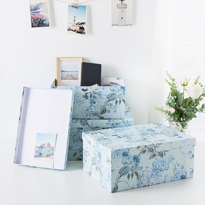 Soul & Lane - Springtime Joy Decorative Storage Boxes with Lids, Set of 3 | Large Nesting Keepsake Boxes for Memories, Photos and Gifts, Sturdy Blue Hydrangea Flowered Containers for Home Decor - Image 5