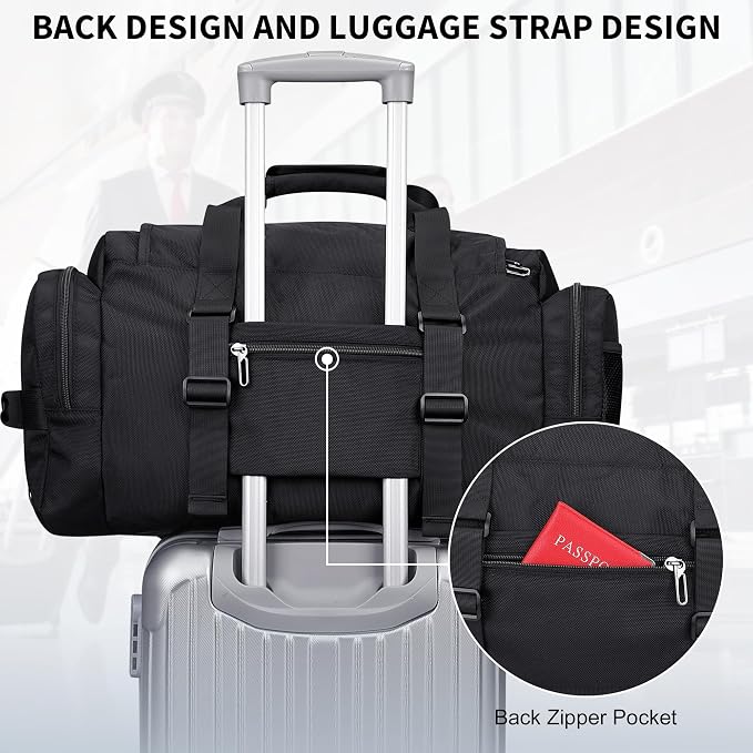 WITZMAN Duffle Bag for Men Large 49L Convertible Nylon Travel Sports Bag | With Shoe Compartment and Dry-wet Pocket, Fits 16" Laptop, Carry On, For Gym, Weekender, Overnight Trips, B719 Black - Image 6