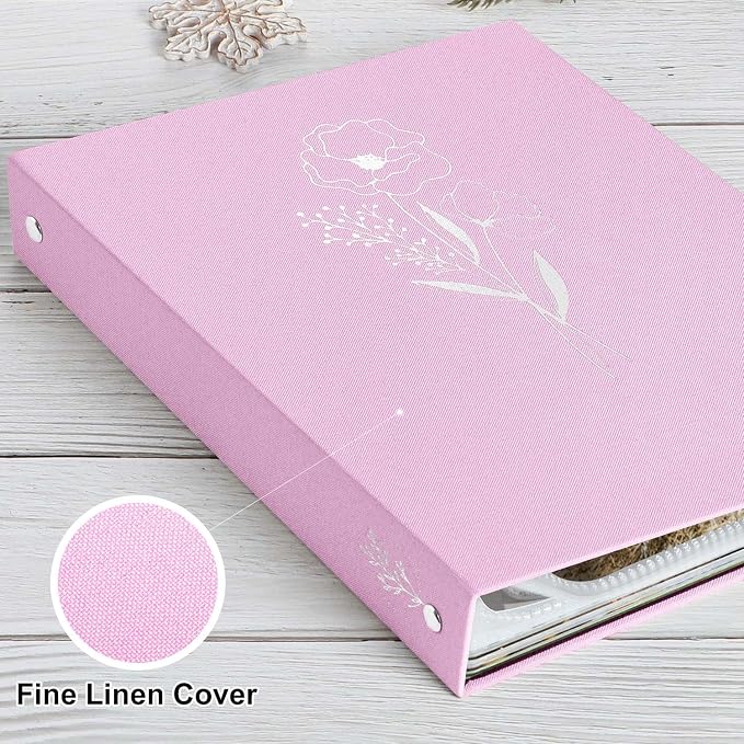 Lanpn 8.5x11 inch Scrapbook Photo Album, Linen Cover Archival Acid Free Top Load 3 Ring Binder Folder Photo Book 8.5 x 11 with 30 Plastic Sleeves 60 Pages (Pink) - Image 3