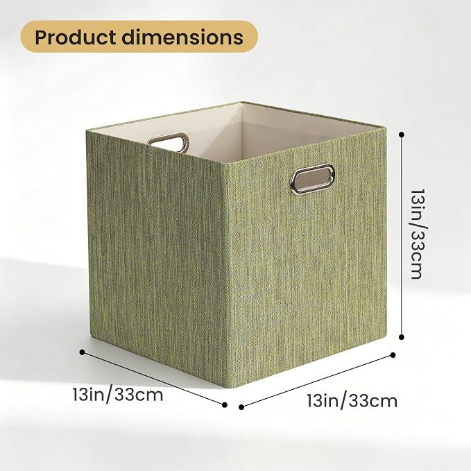 Posprica Storage Cubes, 13 x 13 x 13 Inches Fabric Bins with Double Handles | Cubes Basket Containers, For Shelf Cabinet Bookcase, Closet Organizers for Shelves, Foldable, Yellow/Brown Mixed, Set of 4 - Image 3