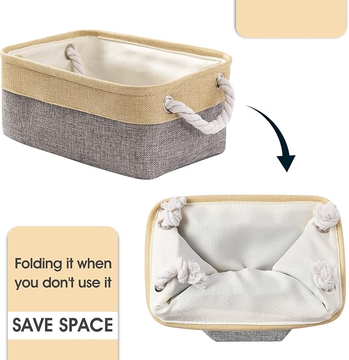TcaFmac Organization and Storage Bins for Shelves - Small 6 Pack 12x8x5.2 inch Collapsible Storage Basket for Organizing, Fabric Storage Cubes for Gifts Empty for Toy Books (Gold & Grey) - Image 7