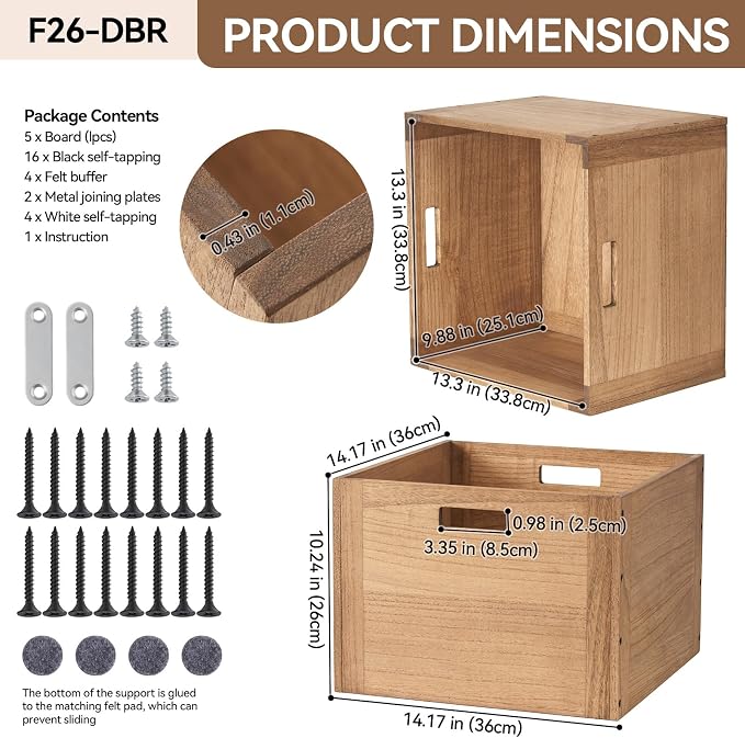 KIRIGEN Stackable Wood Storage Cube with Handles, Open Crate Bin, Brown | Wooden Box and Open Front ,Stackable for Books, Clothes, and Closet Storage, Assembly Required, 14.17 x 14.17 x 10.31 Inch - Image 3