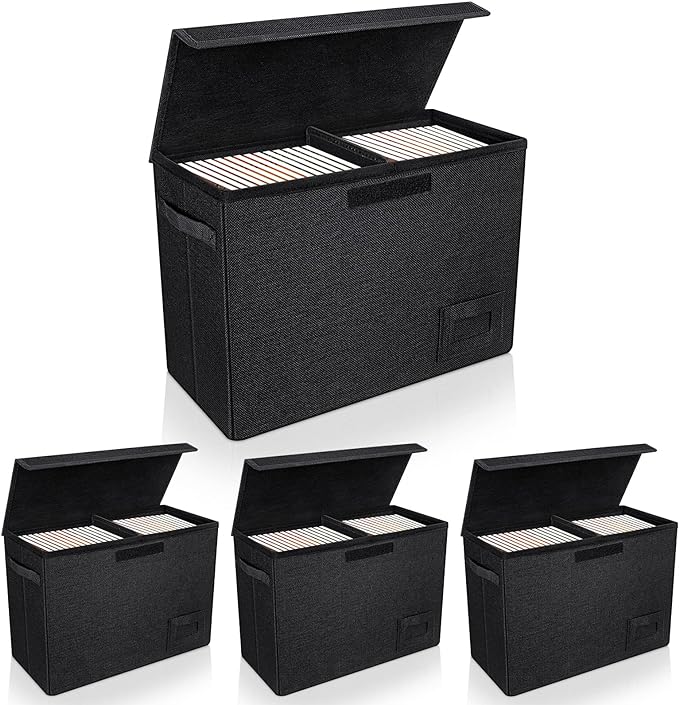 YSCare 4-Pack Comic Book Storage, Collapsible Comic Book Case with Dividers and Carrying Handles, Comics Short Box Holds 150 Comics, 15.5" X 7.5" X 11.3" Heavy-Duty Stackable Case by YSCare