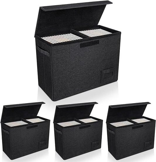 YSCare 4-Pack Comic Book Storage, Collapsible Comic Book Case with Dividers and Carrying Handles, Comics Short Box Holds 150 Comics, 15.5" X 7.5" X 11.3" Heavy-Duty Stackable Case by YSCare