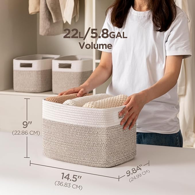 4 Pack Storage Baskets for Organizing, Shelf Baskets with Handles, White&Light Brown - Image 2